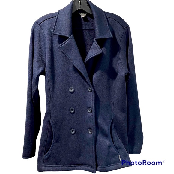 Eddie Bauer Jacket Long Sleeve Women’s Blue Knit Double Breasted Large B… - Picture 1 of 9
